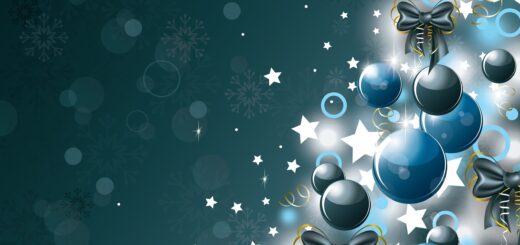 новогодний фон голубые шары и банты