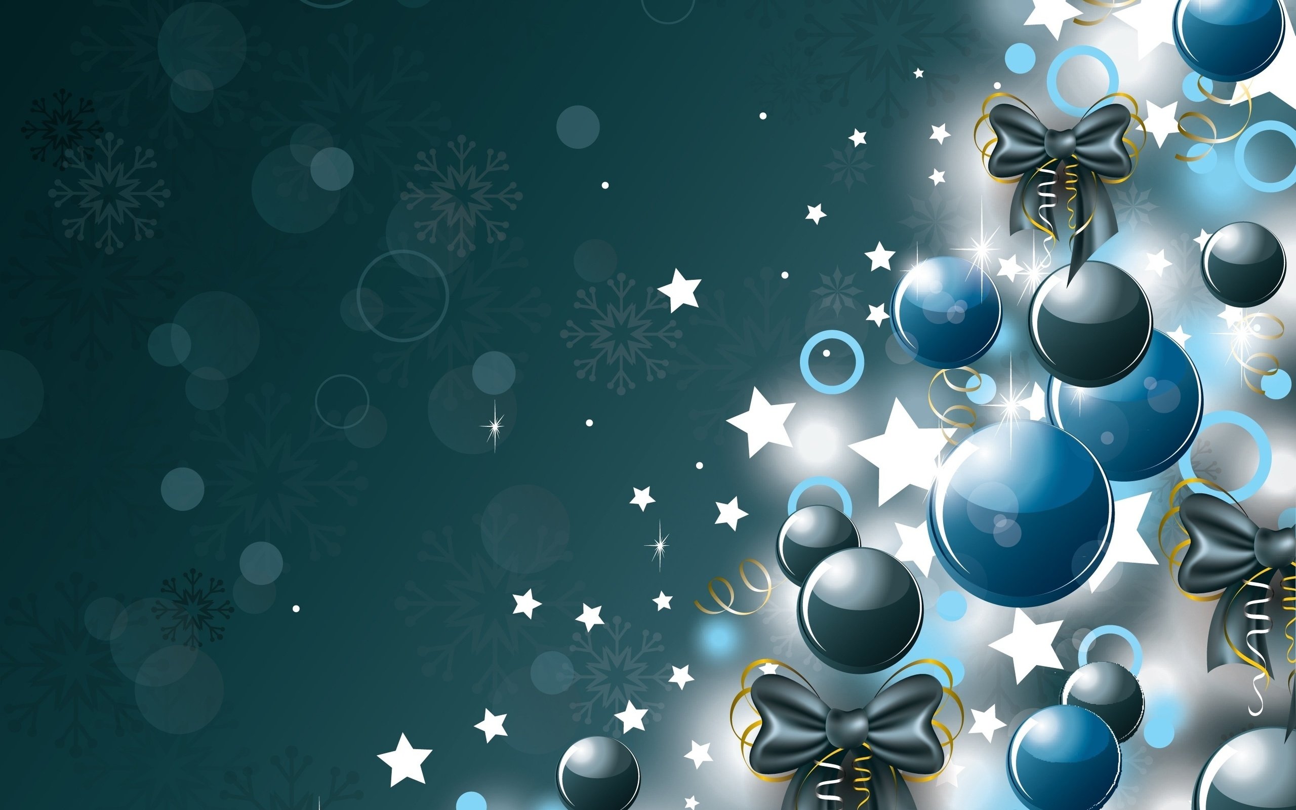 новогодний фон голубые шары и банты
