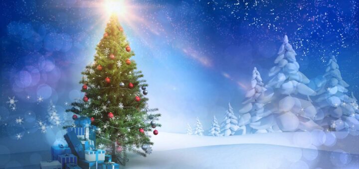 новогодний фон картинка Елка с подарками