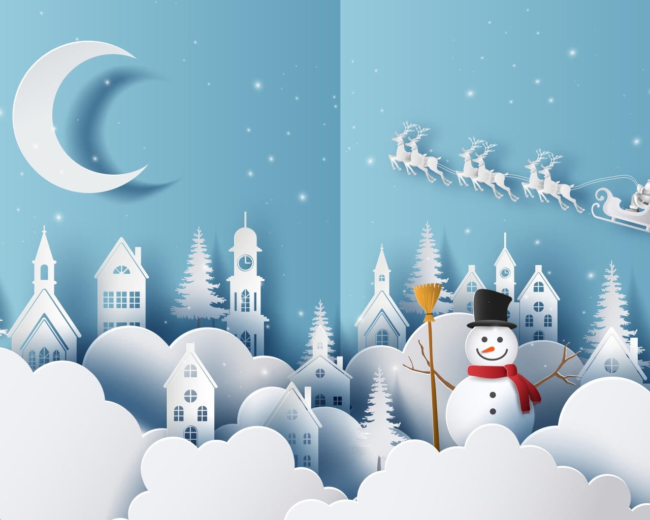 новогодний фон снеговик с метлой 2024