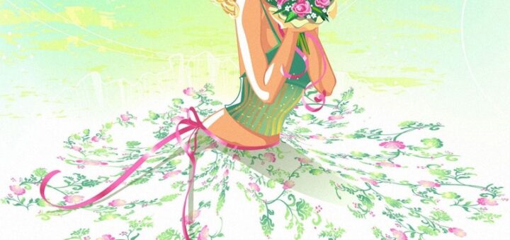 девушка в зеленом платье рисунок